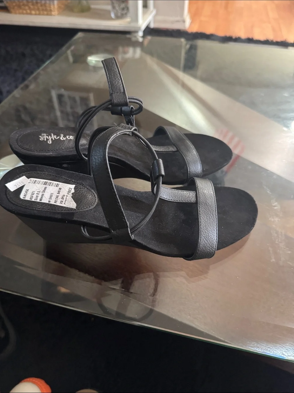 Style & Co. Black Strappy Ankle-Tie Sandals